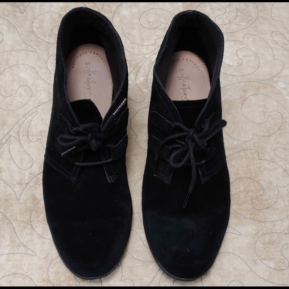 Clarks Collection Black Suede Heeled Booties 10W
